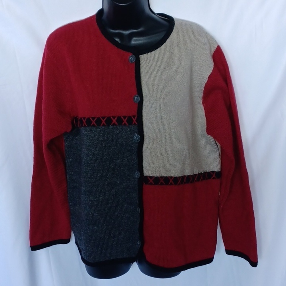 Vintage hand embroidered knit fall patchwork cardigan button down sweater